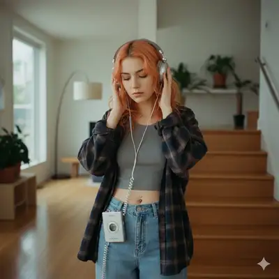 Nostalgic 2000s Portrait with CD Player