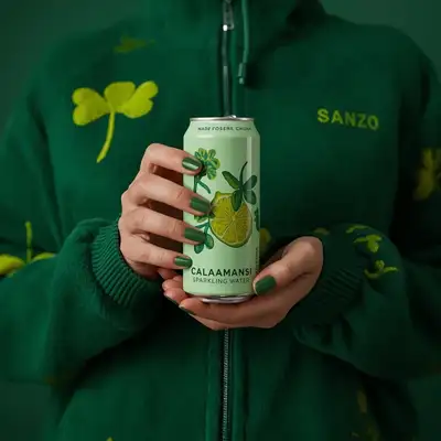 Sanzo Calamansi Sparkling Water Green Aesthetic Shot