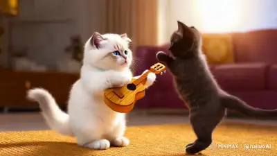 Realistic Kittens Dancing with Guitar