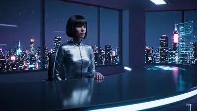 Futuristic Hologram Conversation Cinematic Scene
