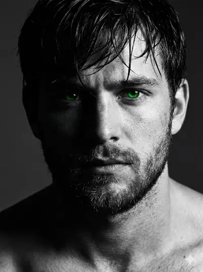 Cinematic Monochrome Portrait with Emerald Eyes