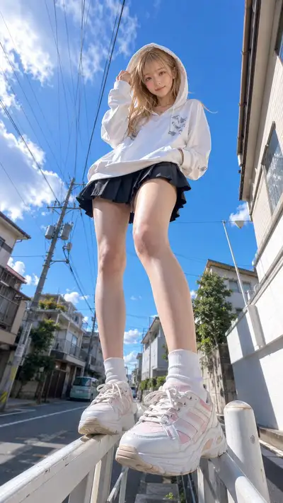 日本人女性のフォトリアリスティックな虫の目線ポートレート
