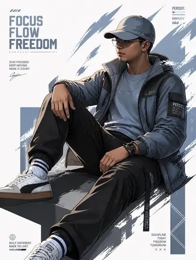 Anime streetwear poster template for character redesign
