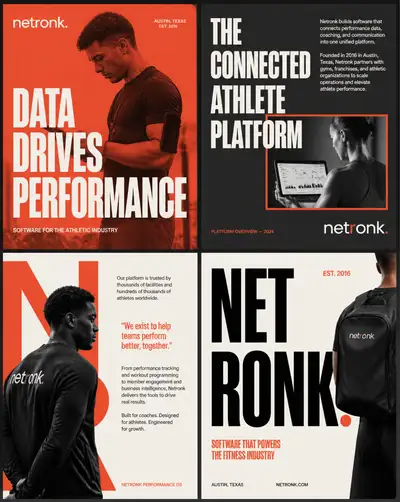 Netronk brand moodboard 2x2 editorial grid concept
