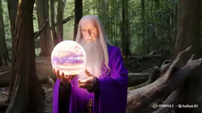 Wizard with Glowing Orb in Mystical Forest