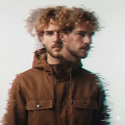 Double exposure portrait with glitch and chromatic aberration