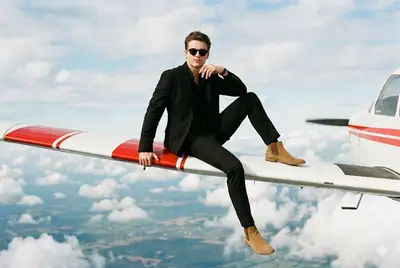 Cinematic Fashion Portrait on Airplane Wing