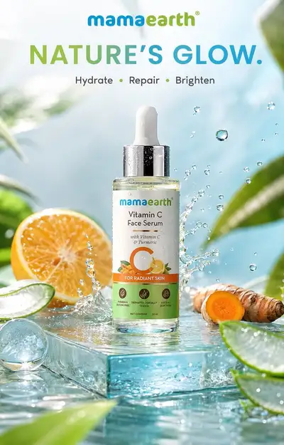 Ultra-premium Mamaearth skincare serum FMCG advertisement