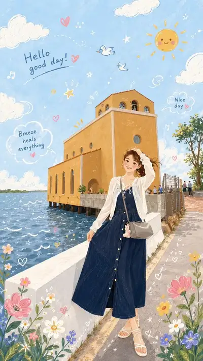 Warm folk-flat illustration transformation from a photo