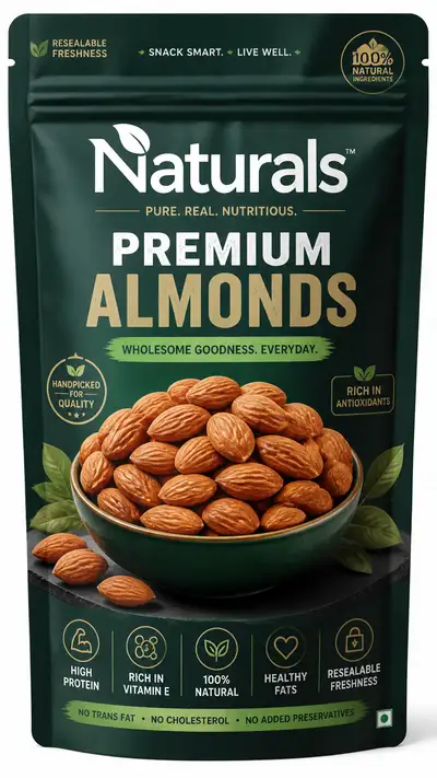 Premium D2C packaging concept for an almonds snack brand
