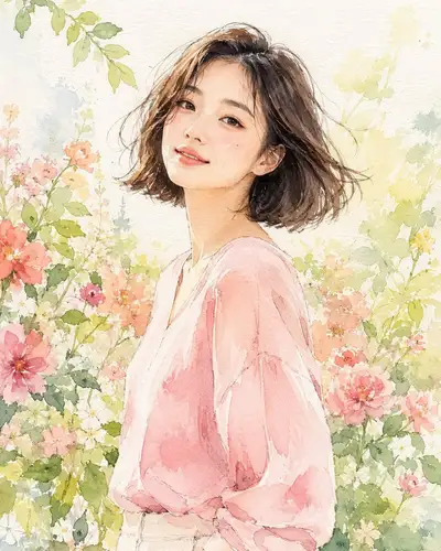 Watercolor Fashion Illustration of Couple in Flower Garden