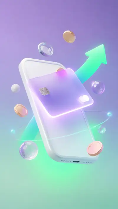 Floating 3D digital wallet illustration for fintech app