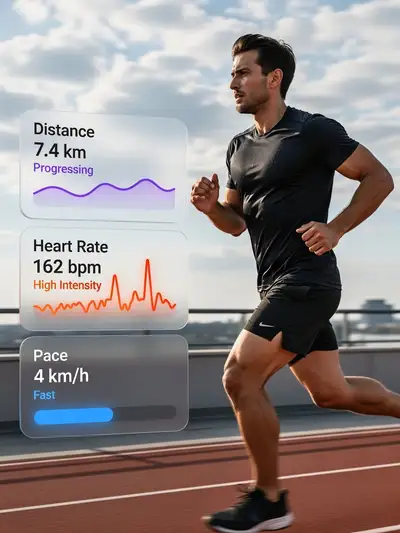 Fitness Runner with Futuristic UI Overlay