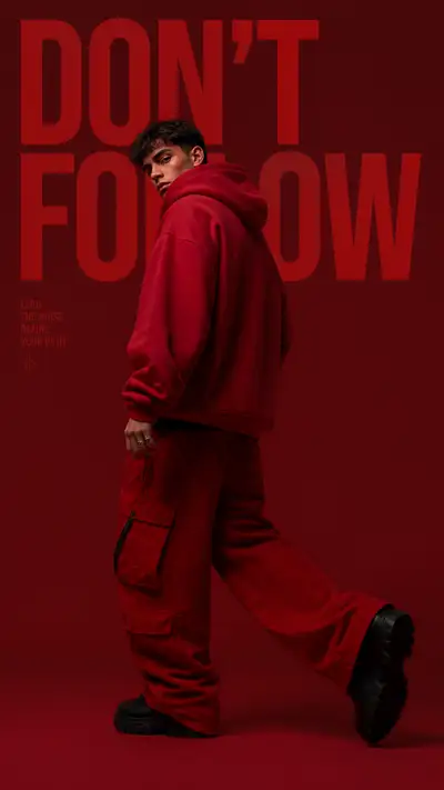 Crimson hoodie motion-freeze fashion poster