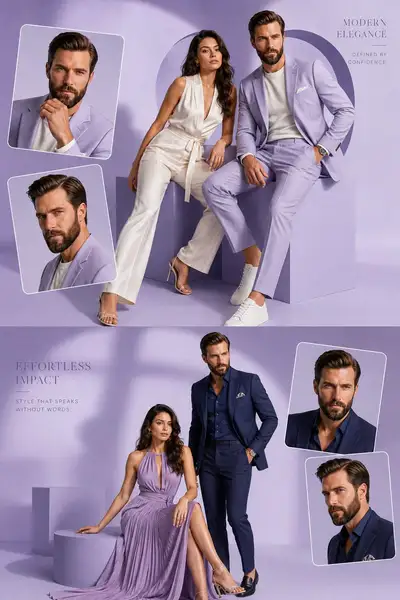 Luxus-Mode-Editorial-Poster im Lavendel-Studio