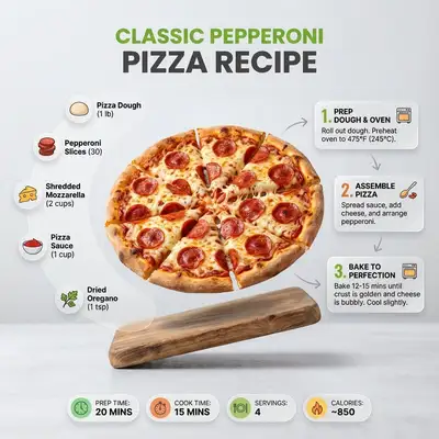 Editorial recipe infographic around a finished dish