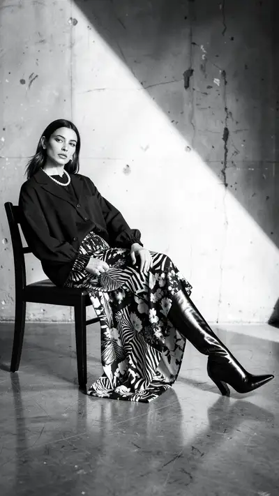 Black-and-white high-fashion editorial studio prompt
