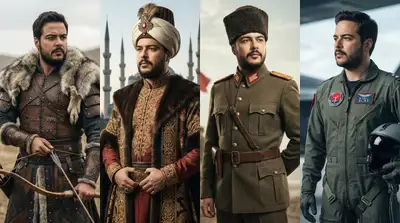 Türkischer Held durch vier historische Epochen im Raster