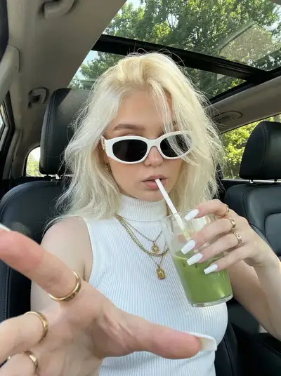 Selfie in Car with Green Drink