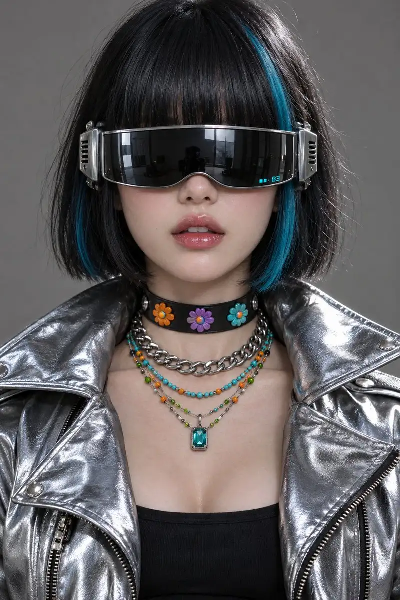 Mecha Azul Indicación de Retrato Futurista Cyberpunk Y2K | Wikiprompt