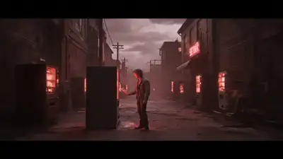 Cinematic surreal vending machine sequence