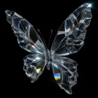 Photorealistic butterfly sculpted from shattered crystal glass