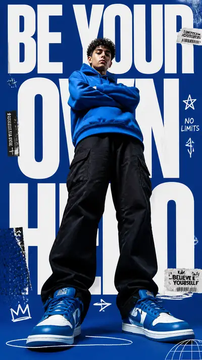 Be Your Own Hero royal-blue streetwear poster prompt