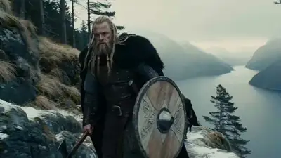 Found-footage Viking mountain battle video prompt