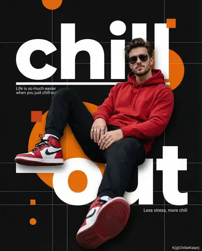 Cinematic streetwear poster portrait titled 'Chill-out'