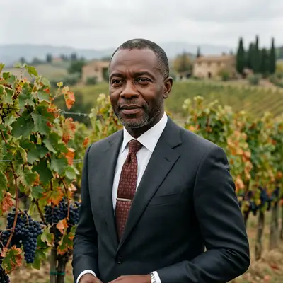 Nigerian Diplomat in Tuscan Vineyard Portrait
