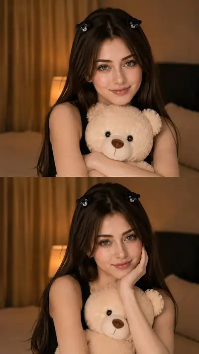 Korean Girl with Bear Clips Portrait Collage