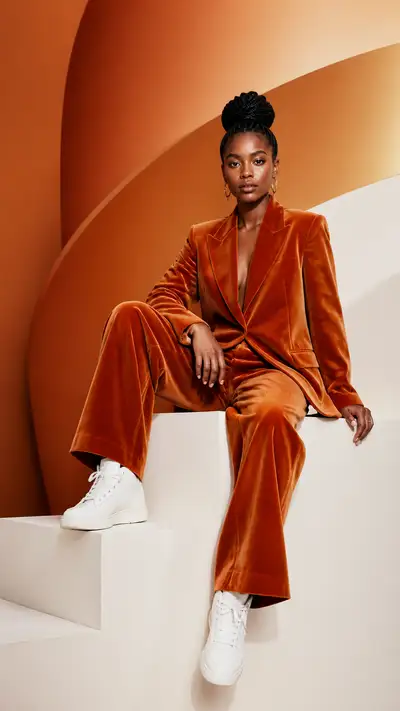Editorial Fashion Portrait of Confident Woman in Burnt Orange