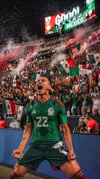 Energetic Mexico football goal celebration poster