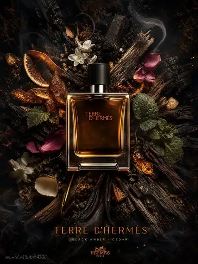 Hermes Terre d'Hermes flat-lay fragrance campaign poster