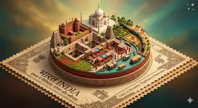 Isometric India Diorama Postage Stamp