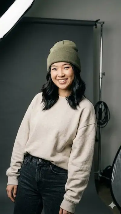 Studio Portrait of Young Woman in Beanie