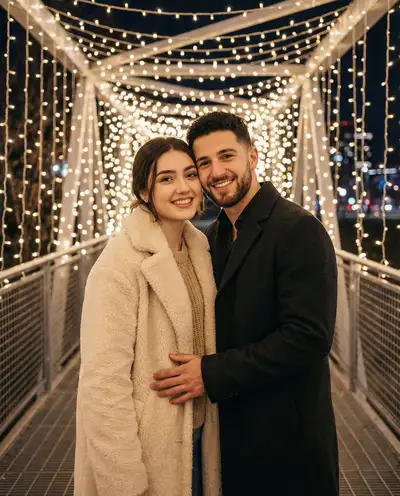 Fotografía romántica de pareja en invierno con bloqueo de identidad