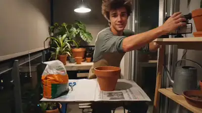 Cozy plant-repotting evening vlog in camcorder ASMR style