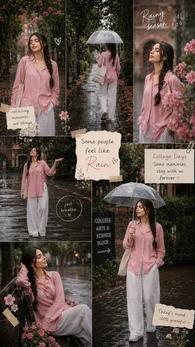 Pinterest style rainy season collage of a college campus
