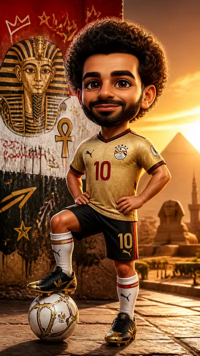 Egyptian football star chibi 3D CGI illustration