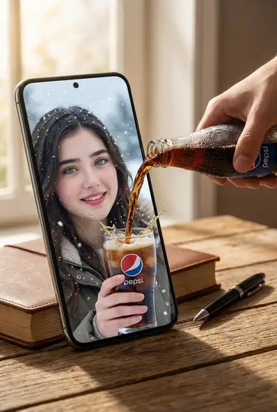 Oversized Smartphone Pepsi Pour Surreal Ad