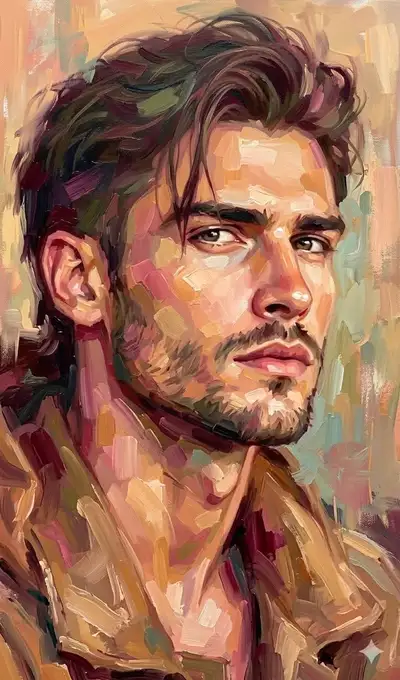 Retrato de pintura a óleo expressivo, realismo semiabstrato