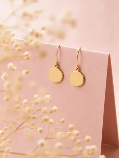 Gold disc earrings product photography