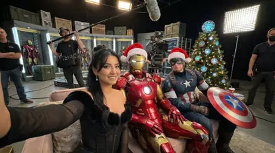 Ultra-Photoreal BTS Couch Selfie with Superheroes