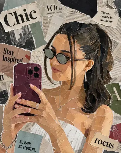 Vintage-Papiercollage-Porträt eines Spiegel-Selfies