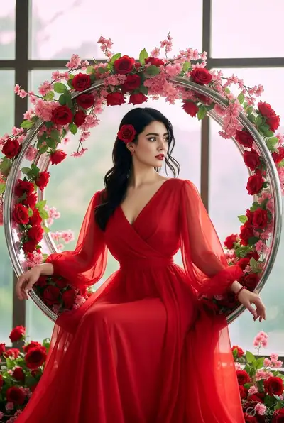 Elegant Rose Lady Fashion Portrait