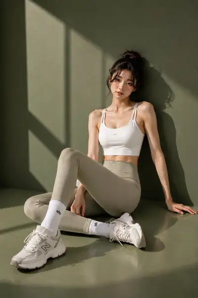 高級アスレジャーニットのスタジオファッションエディトリアルポートレート
