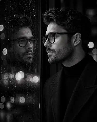 Cinematic Noir Rain Window Portrait