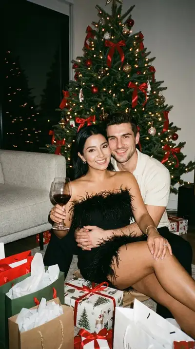 Gemütliches Weihnachtspaarfoto mit doppelter Identitätssperren-Referenz