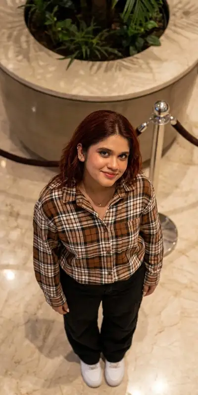 High-Angle Portrait of Woman on Marble Floor